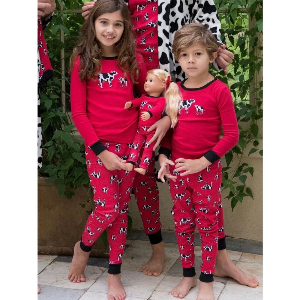 NEW Leveret Unisex Kids Children’s 4 Years Cow 2-piece Pajamas Matching Doll Set